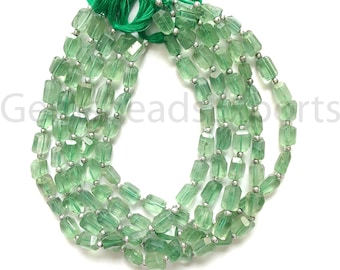 Green Fluorite Faceted Beads, Tumble Shape Fluorite, Natural Green Fluorite, Fluorite Gemstone, AAA+ Beautiful Green Fluorite Beads, 22 Pcs.