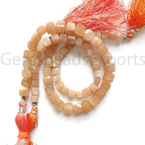 7.00-10.0 MM | Briolette Faceted 3D Box Cut Gems, AAA+ Beautiful Moonstone Beads, Moonstone 3D Box Shape Beads, Natural Peach Moonstone Gems