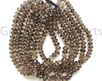 4.5-8.5 MM | Natural Smokey Quartz Gems, AAA+ Quality Quartz Beads, Smokey Quartz Rondelle Shape Beads, Briolette Faceted Rondelle Cut Stone