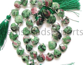 7,50 cala | fasetowane kamienie szlachetne o szlifie briolette w kształcie serca, koraliki w kształcie serca z rubinu zositu, piękne koraliki z rubinu zositu klasy AAA, naturalny kamień z rubinu zositu.