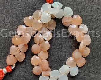Moonstone Heart Shape Gems, AAA Beautiful Multi Moonstone Beads, Briolette Faceted Heart Cut Stone, Natural Multi Moonstone Beads | 47 Pcs.