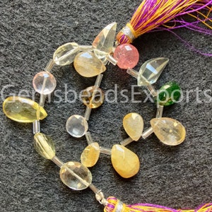 Multi Semi Precious Mix Shape Beads, AAA+ Beautiful Semi Precious Beads , Briolette Faceted Mix Cut Beads, Natural Multi Color Gems | 16 Pcs