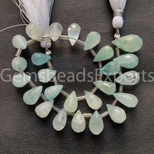 24 cuentas de aguamarina natural, cuentas de lágrima facetadas tipo briolette, hermosas cuentas de aguamarina AAA, cuentas de piedras preciosas con forma de gota de aguamarina
