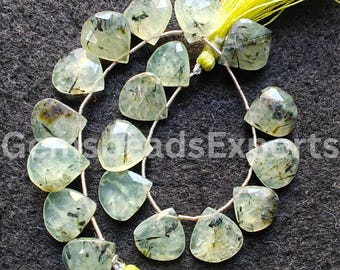 14.50-16.25 MM | Prehnite Heart Shape Stone, AAA Beautiful Prehnite Beads, Briolette Faceted Heart Cut Gems, Natural Green Prehnite Beads.