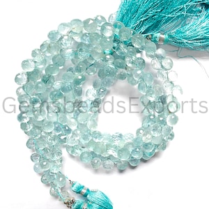 Briolette Faceted Cut Beads | AAA+ Beautiful Aquamarine Beads | Natural Aquamarine Beads | Aquamarine Onion Cut Beads | Jewelry Making Gems.
