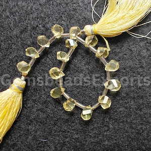 7.5-9.0 MM | Lemon Quartz Drop Shape Beads, AAA Beautiful Quartz Beads, Briolette Faceted Laser Teardrop Ct Gems, Natural Lemon Quartz Stone