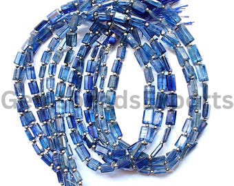 Cuentas de forma rectangular facetada briolette, gemas de cianita natural, hermosas cuentas de cianita AAA+, cuentas de cianita con corte elegante / 7,50-9,50 mm.