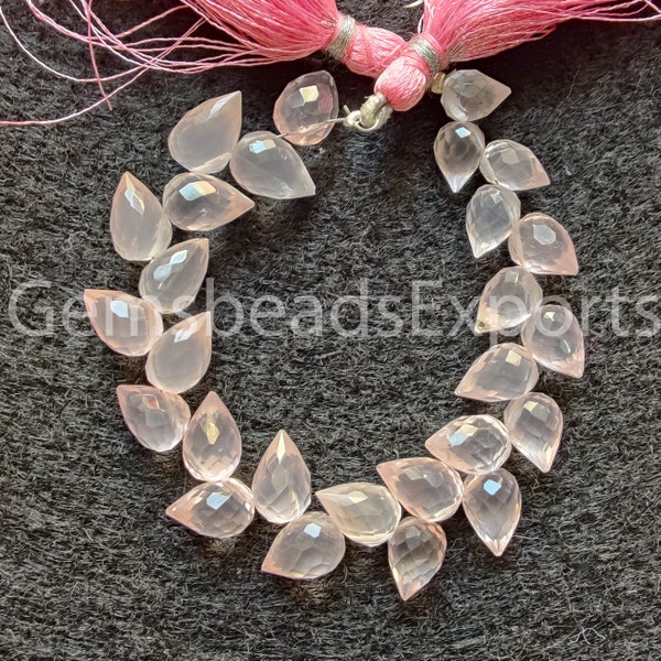 Rose Quartz Drop Leaf Shape Beads, AAA+ Natural Rose Quartz, Briolette Faceted Drop Leaf Cut Beads, Rose Quartz Gemstone Rose Quartz, 26 Pcs