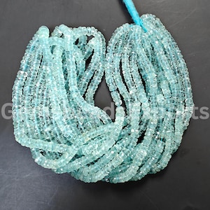 3.80-4.20 MM | Aquamarine Wheel Shape Stone, AAA Beautiful Aquamarine Beads, Natural Blue Aquamarine Gems, Briolette Faceted Tyre Cut Beads.