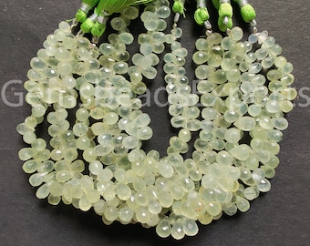7.25-9.25 MM | Briolette Faceted Drop Cut Stone, AAA Beautiful Prehnite Beads, Prehnite Teardrop Shape Beads, Natural Green Prehnite Gems.