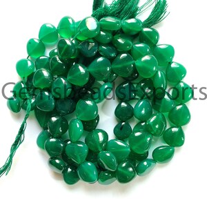 10 Pcs | Green Onyx Beads For Handmade Jewelry, Smooth & Plain Heart Cut Gems, AAA+ Beautiful Green Onyx Beads, Natural Green Onyx Gemstone.