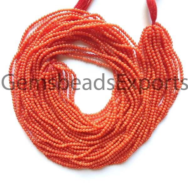 Perles de forme ronde plaine corail rouge | Corail lisse et uni naturel | Perles de forme ronde de corail | AAA belles perles rouges de Carol.