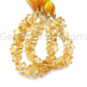 Gemme a goccia sfaccettate Briolette tagliate al laser, bellissime perle di citrino AAA+, pietra di citrino naturale, perle di citrino taglio a goccia sfaccettato / 8,00-11,25 mm.