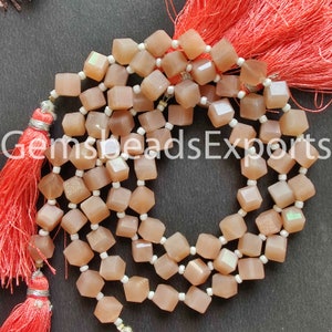 Moonstone Faceted Cube Shape Beads, Natural Peach Moonstone, AAA+ Beautiful Peach Moonstone Beads, Briolette Faceted Cube Cut Stone | 23 Pcs