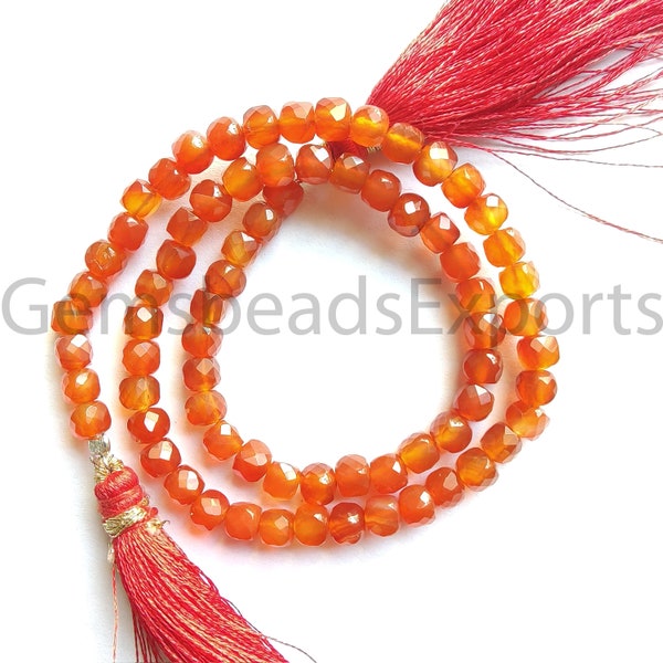 72 Pcs | Carnelian Faceted 3D Box & Cube Shape Beads, AAA+ Beautiful Carnelian Beads, Briolette Faceted Cube Beads, Natural Carnelian Beads.