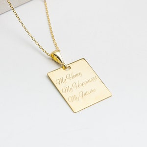Collier de citation personnalisé, collier de message personnalisé, citation gravée en argent sterling, bijoux de carte de message, cadeau de mère de femme de petite amie