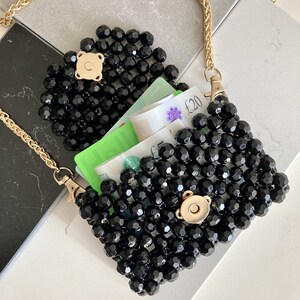 Cartera de cuentas, tarjetero, monedero de cristal con correa de cadena de oro, mini bolsa