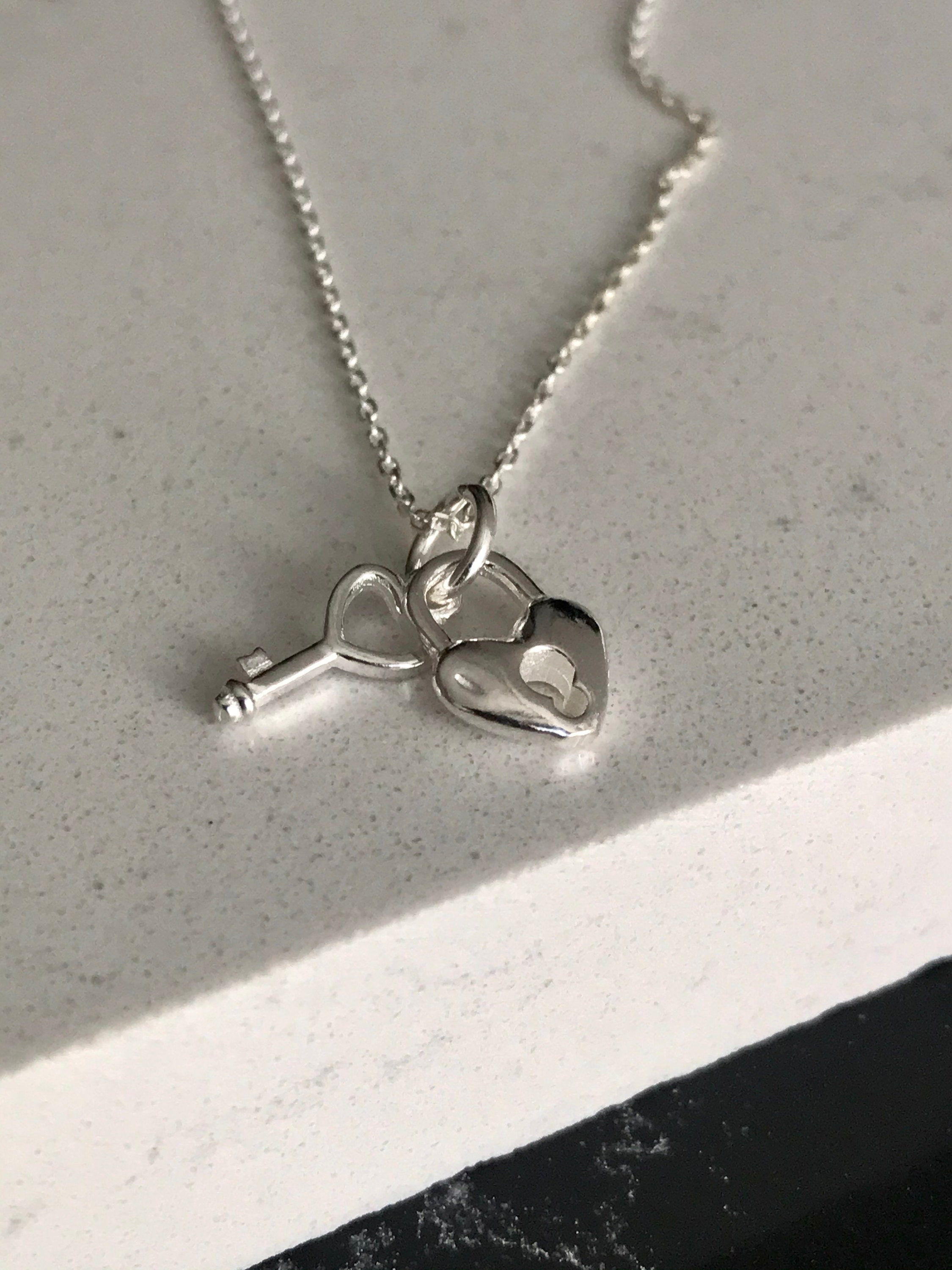 Love Heart Lock Key Pendant Necklace 925 Sterling Silver 