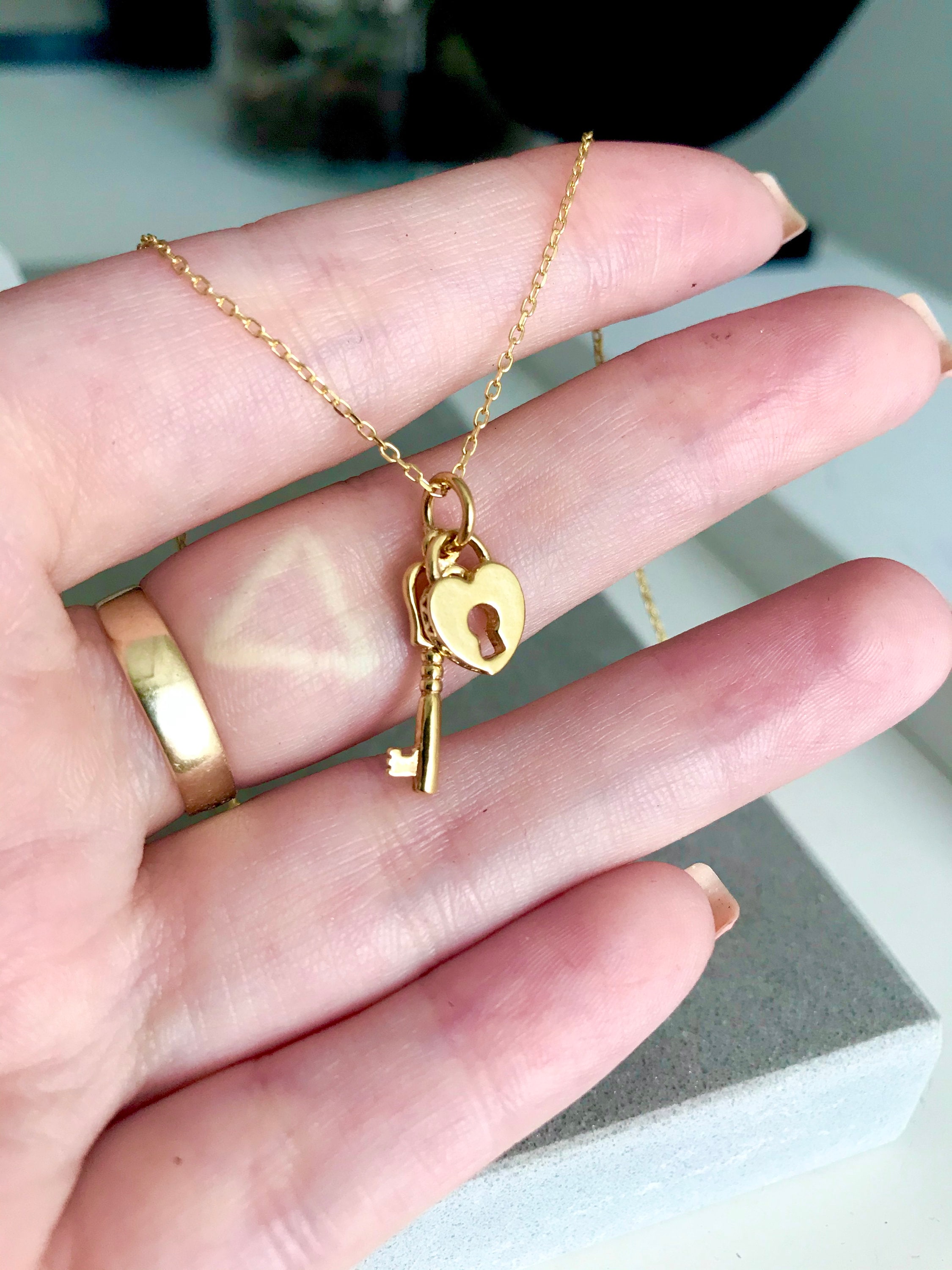 Key to My Heart Lock and Key Necklace, 18k Gold Plated Sterling Silver