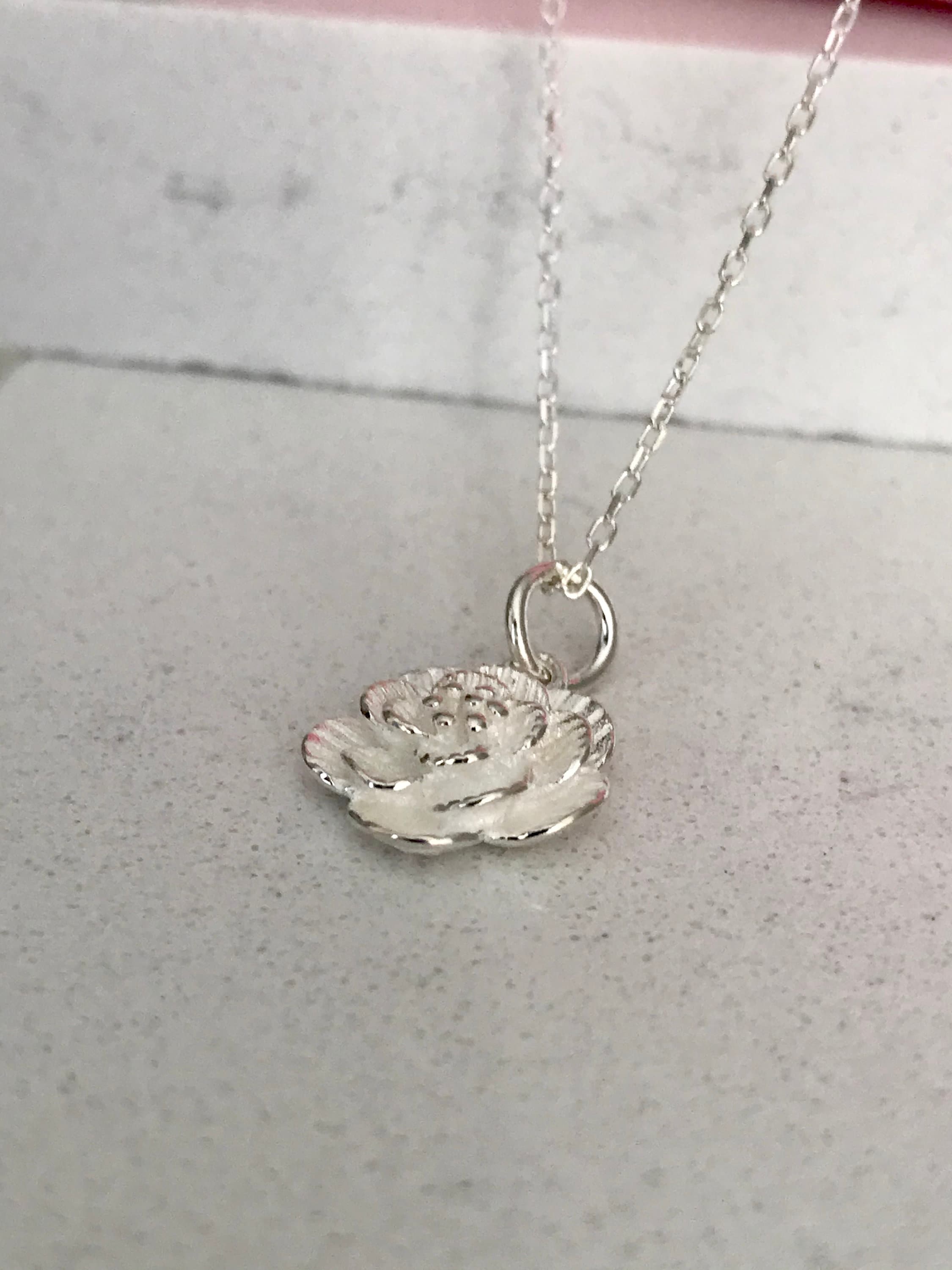Peony Flower Pendant Necklace, 18K Gold Plated 925 Sterling