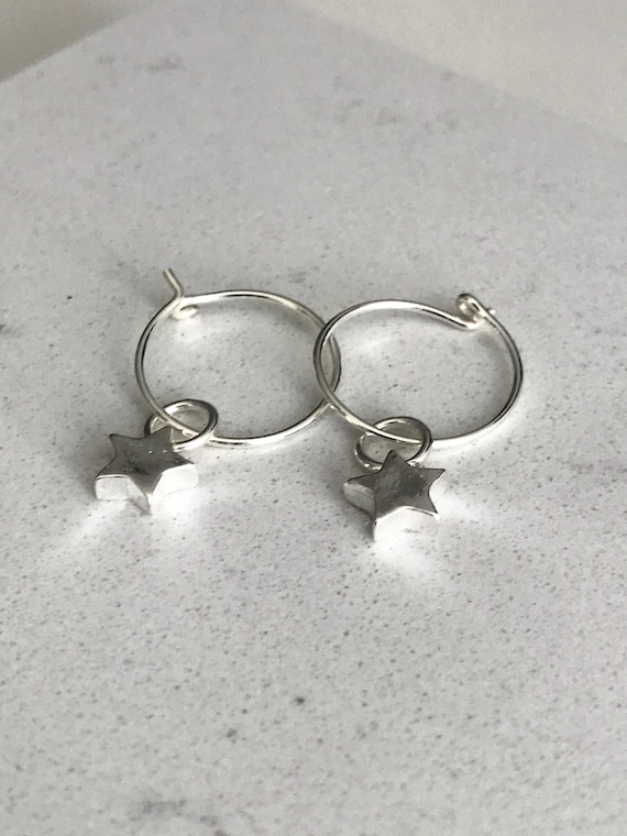 Extra Large Silver Hoop Earrings With Star Charms, Sterling Silver Large  45mm Hoops With Sterling Silver Stars - Etsy