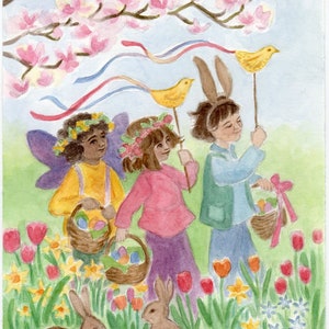 Waldorfkind | Postkarte - Ostersuche | Ella Lapointe | Zauberhafte Frühlingspostkarte | Für Ostern | DIN A6