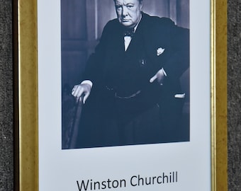 Retrato oficial de Winston Churchill de gran calidad, con marco dorado y frente de cristal.