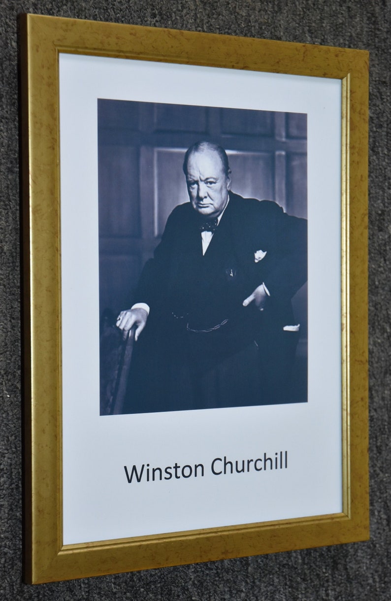 Quality Winston Churchill Official Portrait Picture GOLD FRAMED Glass ...