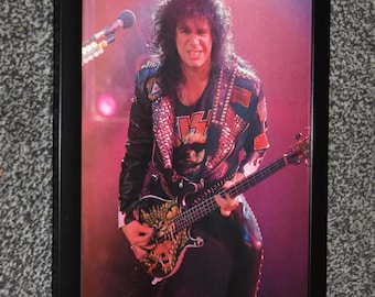 Framed original GENE SIMMONS kiss rock band 1990s promo picture art Poster