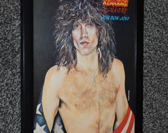 Framed original JON BON JOVI singer Original 1980s vintage art Poster 1