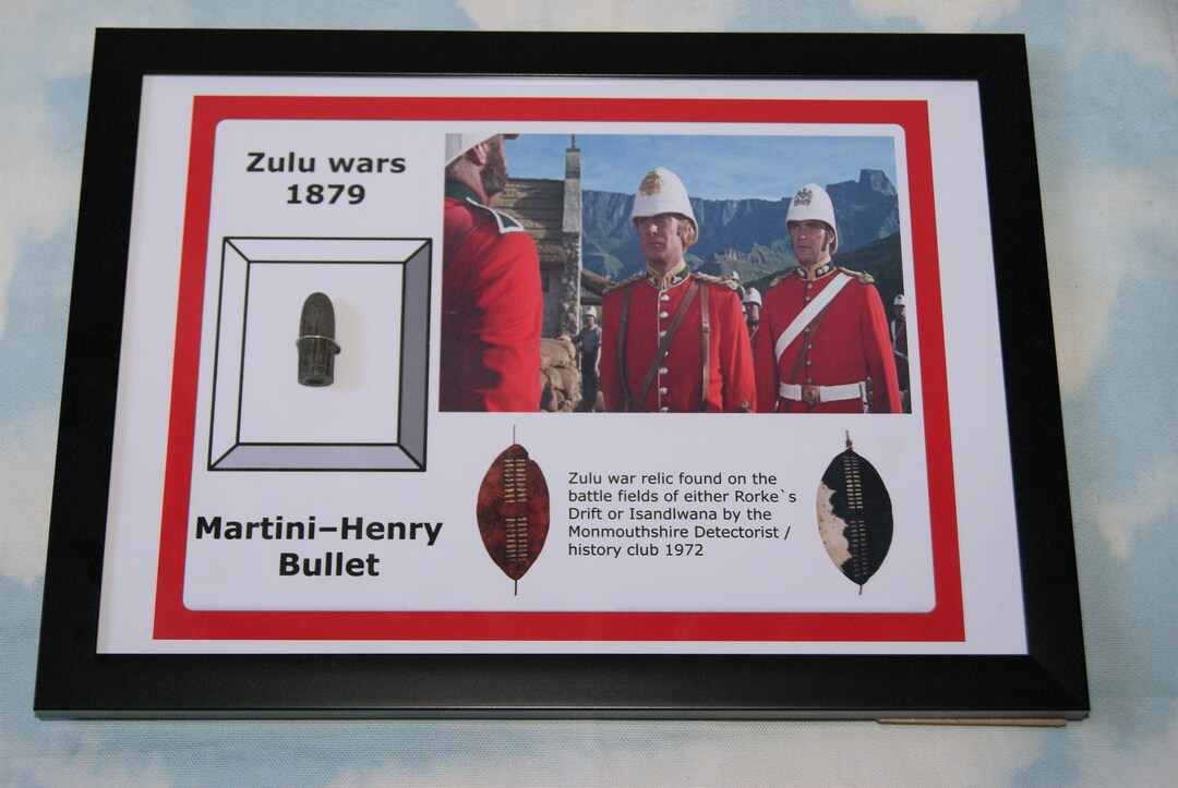 ZULU Rorkes Drift Found Relic A4 Framed Display With Martini Henry