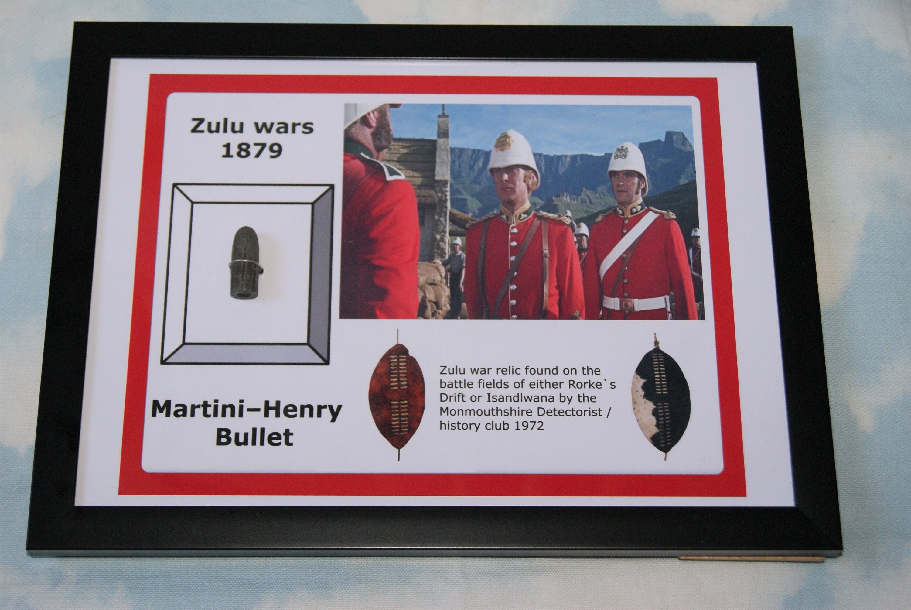 ZULU Rorkes Drift Found Relic A4 Framed Display With Martini Henry
