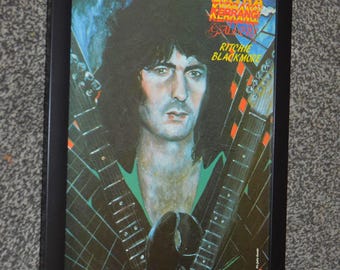 Framed RITCHIE BLACKMORE band guitarist Original 1980s vintage art Poster