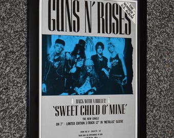 rare A4 framed GUNS n ROSES band sweet child o mine original 1988 music art poster
