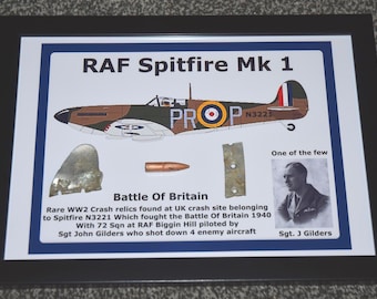 SPITFIRE mk1 N3221 1940 Battle of Britain Sgt Gilders 72 Sqn WW2 Display crash RELICS