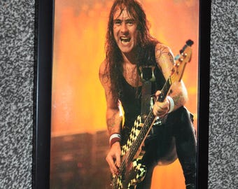 Framed original STEVE HARRIS iron maiden rock band 1990s promo picture art Poster