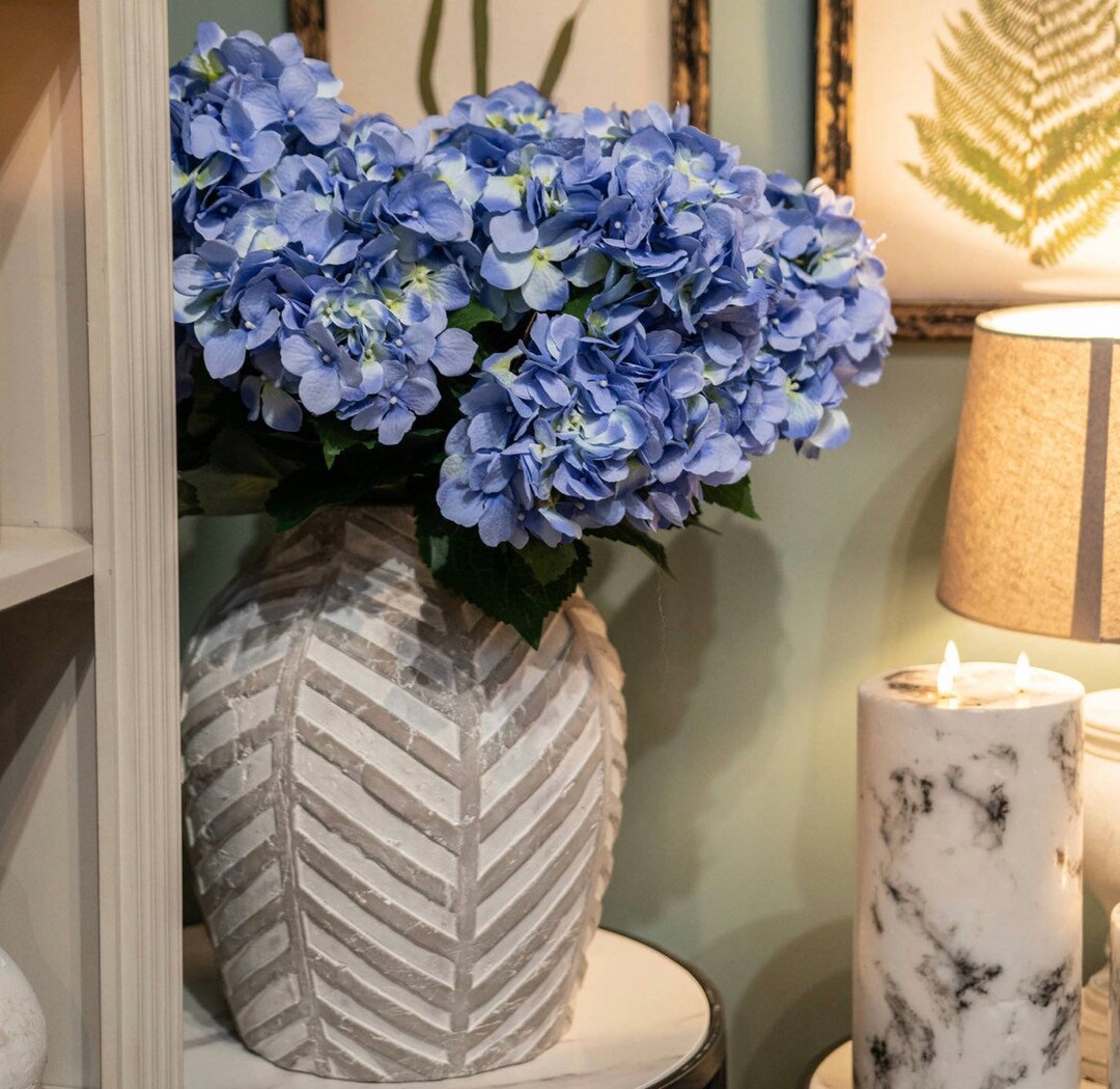 Stone Vase Chevron Vase Country Style Vase Large Vase Grey Etsy