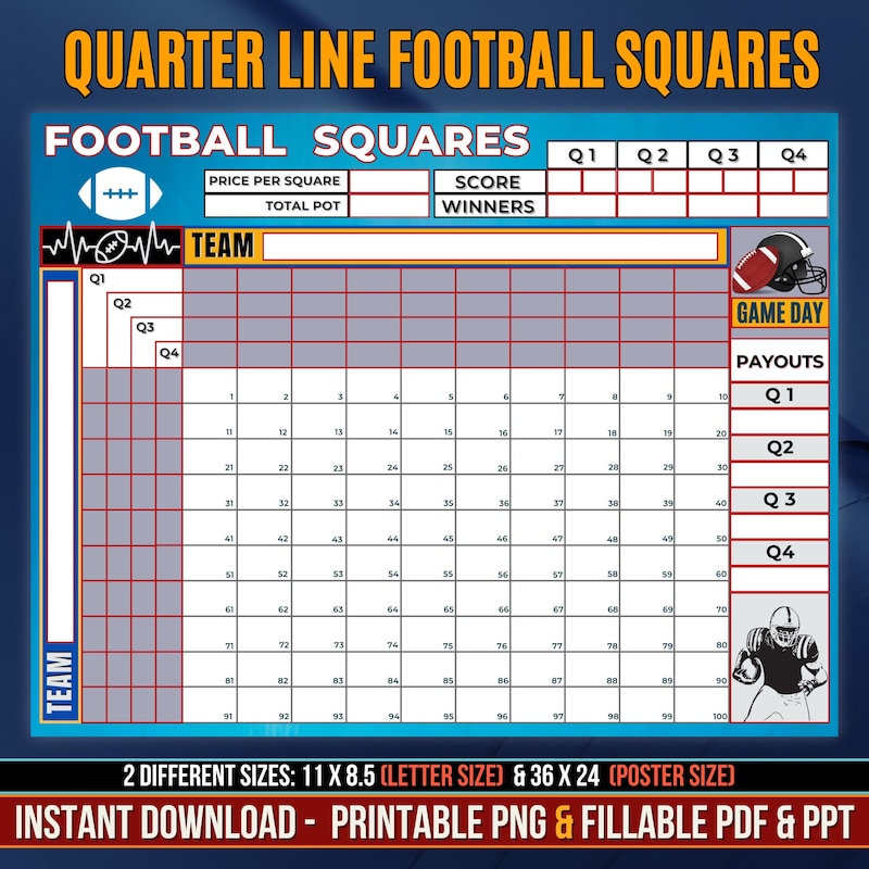 Football Squares Printable Etsy