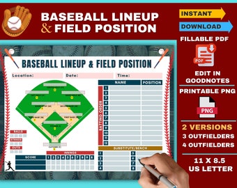 Honkbalopstelling en veldpositie, slagvolgorde honkbal, bewerkbare opstelling, coachingprint, honkbalselectie, dugout-helper, jeugdhonkbal