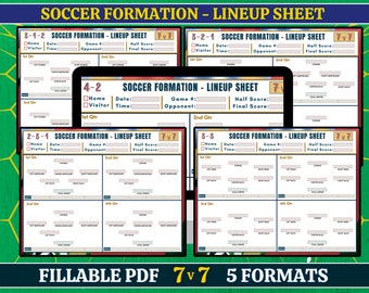Hoja de alineación de fútbol 7 contra 7, PDF editable, entrenamiento de fútbol, formación de fútbol, planificador de entrenador de fútbol, fútbol juvenil, plantilla imprimible