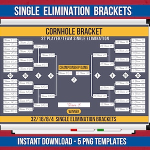 4, 8, 16, 32 Single Elimination Brackets, Printable Cornhole Tournament Bracket, Cornhole PNG Templates, Sports Bracket, Competition Bracket