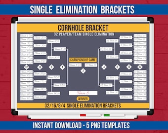 4, 8, 16, 32 Cuadros de Eliminatoria Simple, Cuadro Imprimible del Torneo de Cornhole, Plantillas PNG de Cornhole, Cuadro Deportivo, Cuadro de Competición