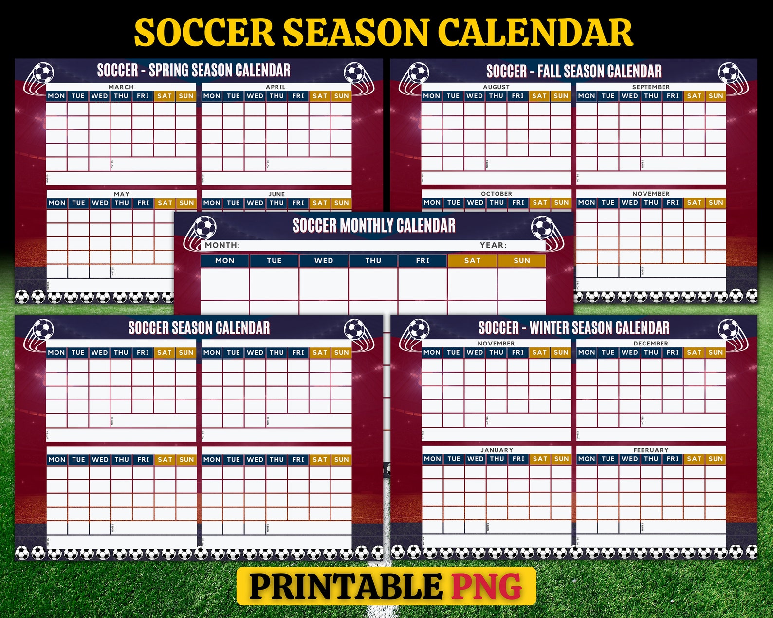 Soccer Season Calendar, Soccer Printable, Soccer Season Planner, Soccer