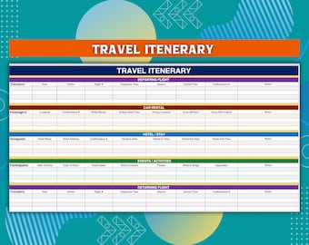 Itinerario de viaje, Plantilla de Google Sheets, Planificador de Google Sheets, Planificador de viajes, Plantilla de viaje de Google Sheets, Itinerario de viaje de Excel