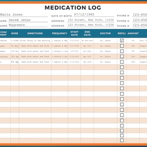 Printable Medication Log, Google Sheets, Printable Medication Tracker