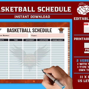 Editable Basketball Game Schedule Template, Printable Basketball Practice Schedule, Editable Schedule, Digital Template, Custom Schedule