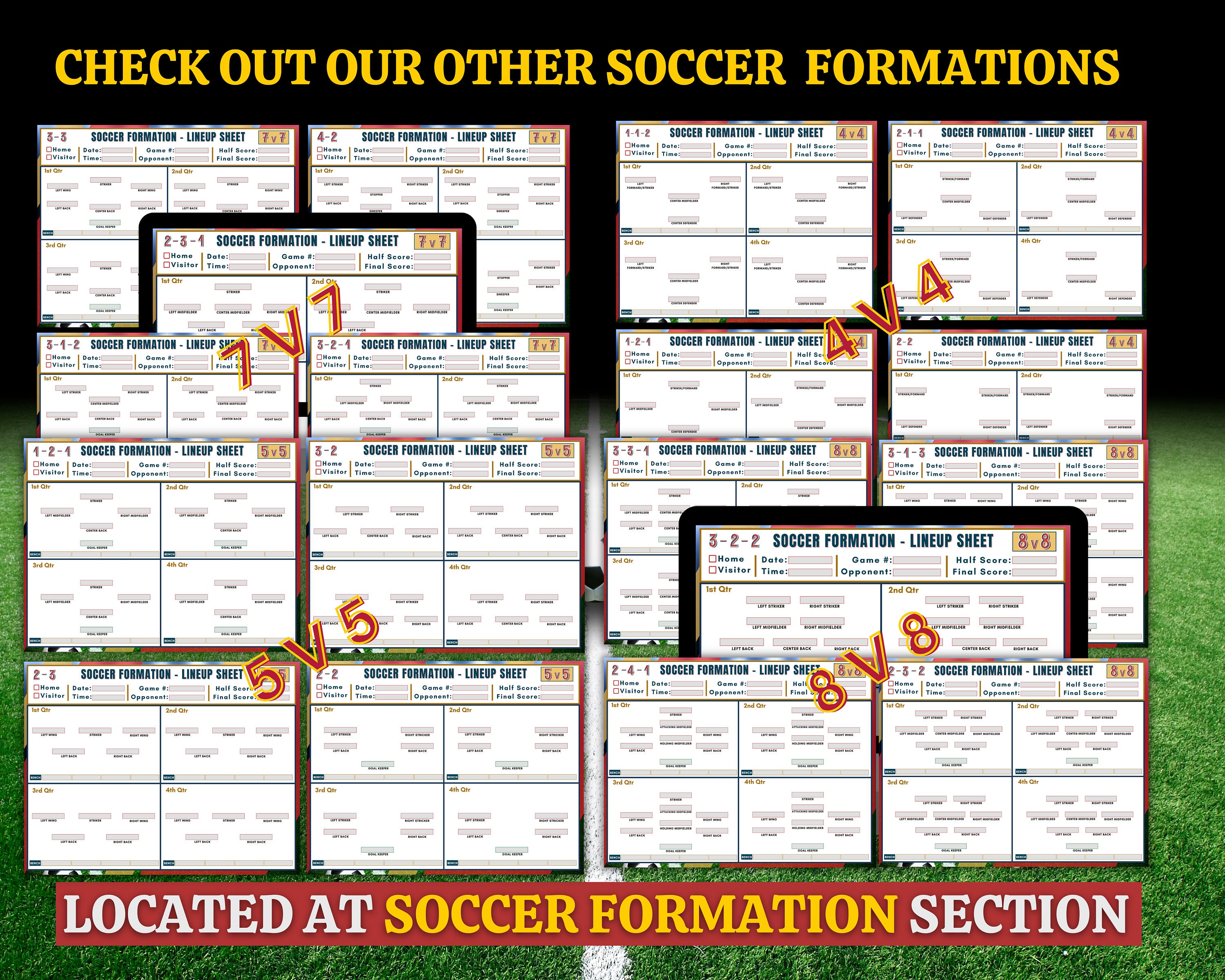 7v7 Soccer Formation Lineup Sheet Editable PDF Soccer Etsy UK
