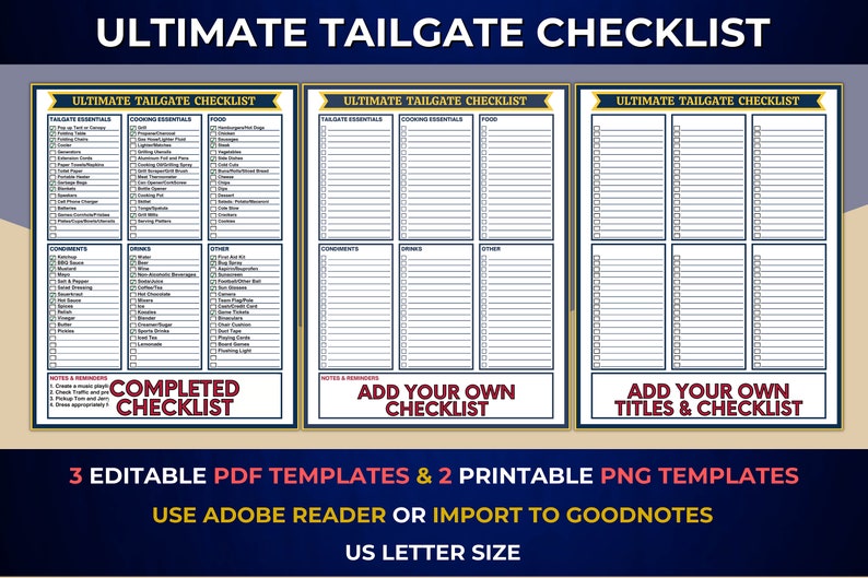 Ultimate Tailgate Checklist Printable Football Tailgate Etsy
