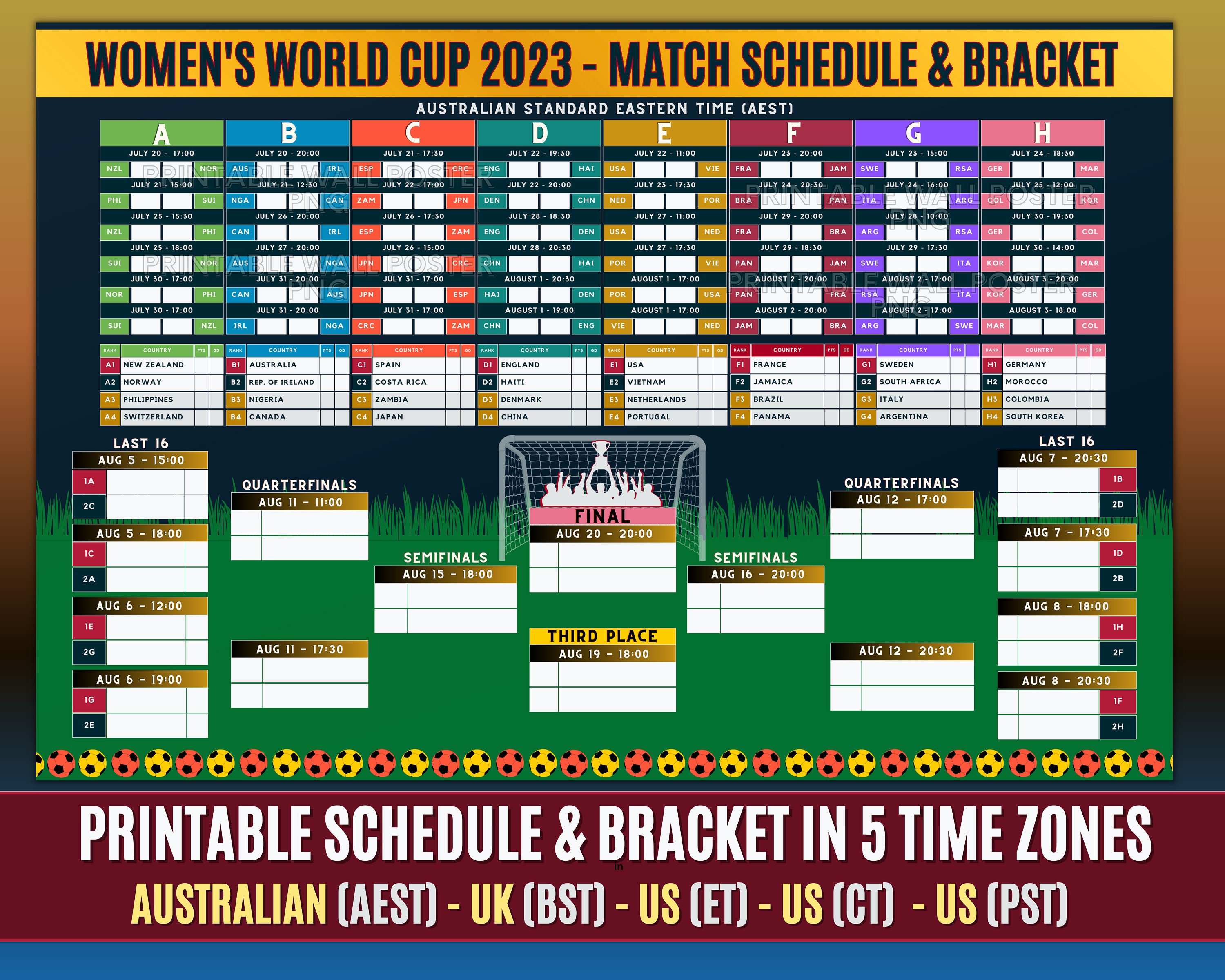 Womens World Cup Printable Bracket