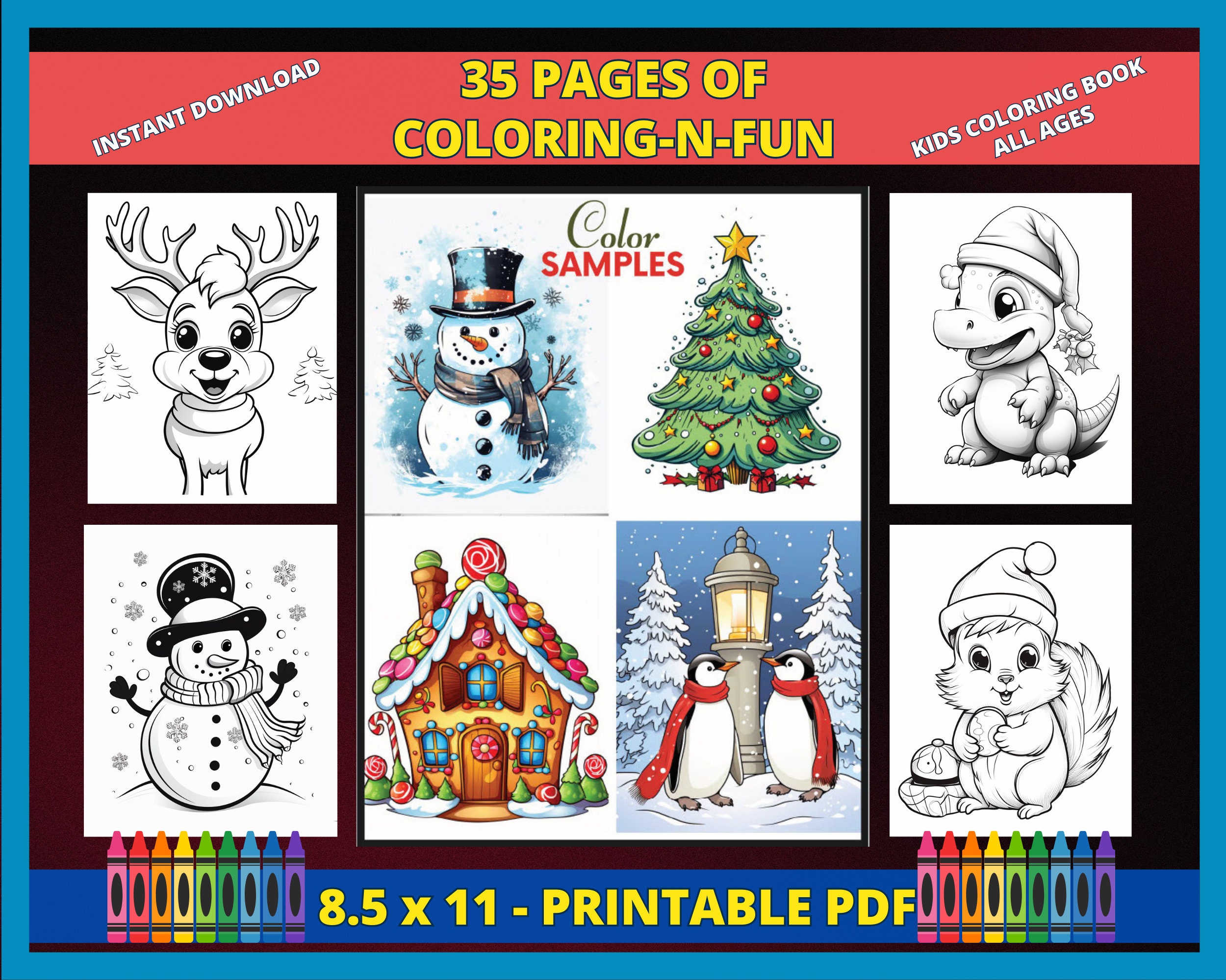 Printable Christmas Coloring Pages for Kids, Holiday Activity for ...